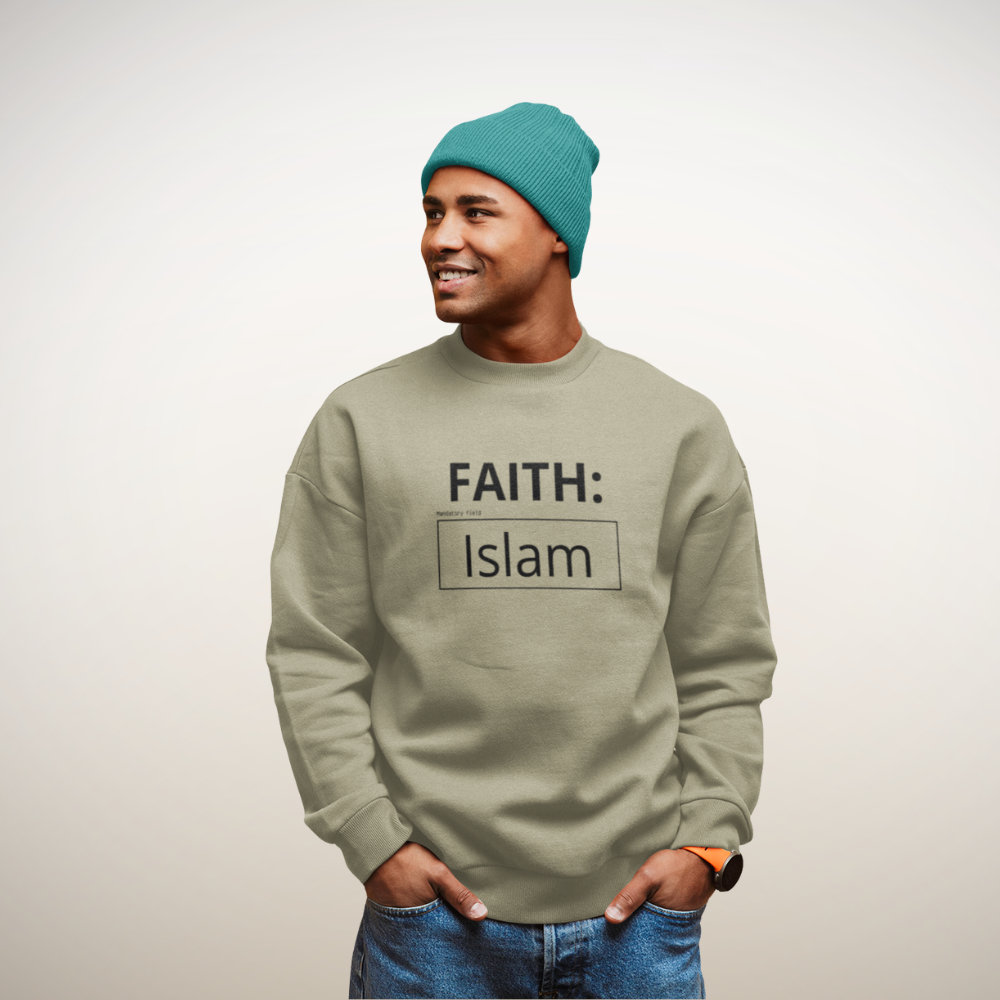 Faith Islam sweatshirt – Islamic streetwear by Sakinah Wear, cozy unisex sweatshirt with minimalist faith-inspired design.