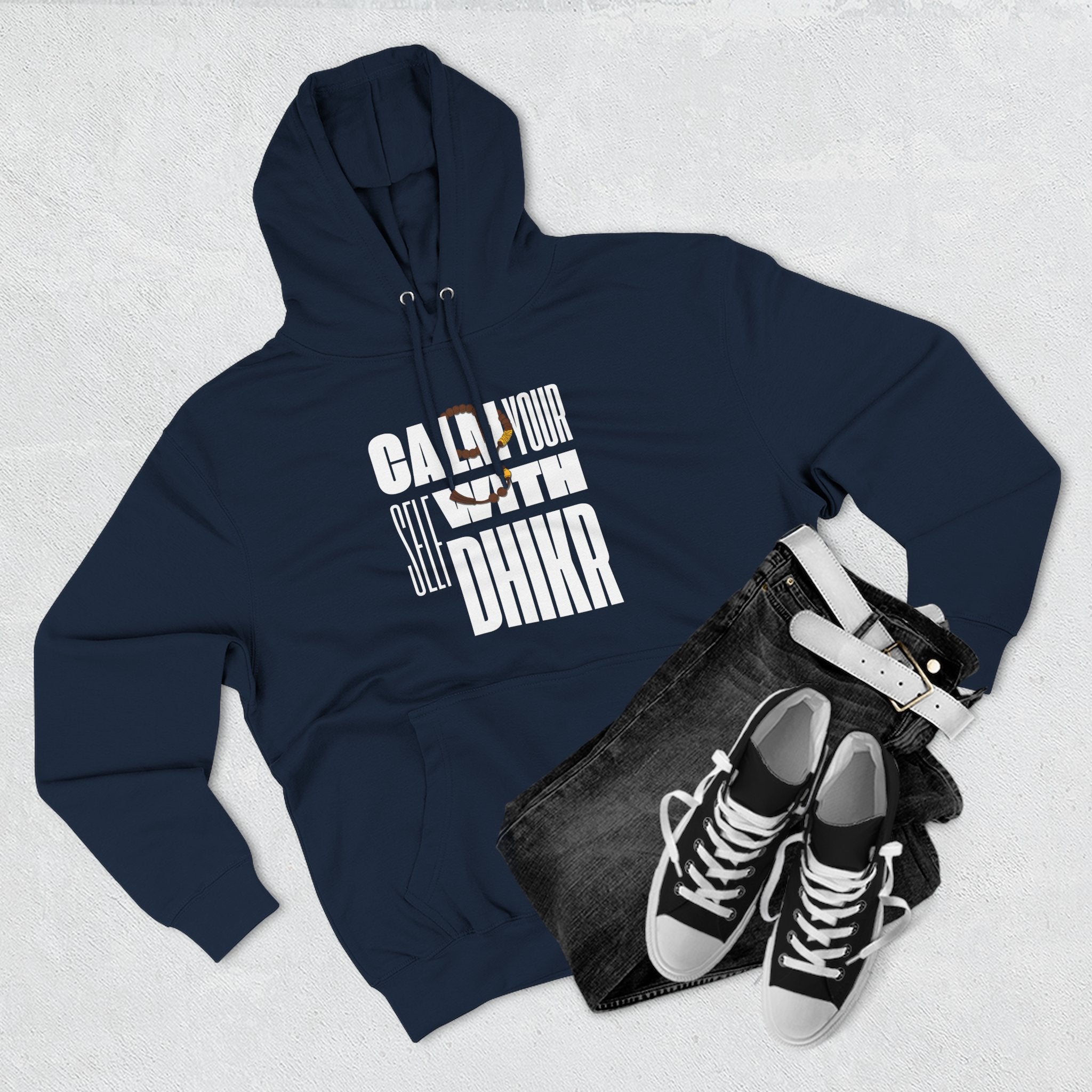 Fleece Hoodie with Calm Your Self with Dhikr Islamic Writings