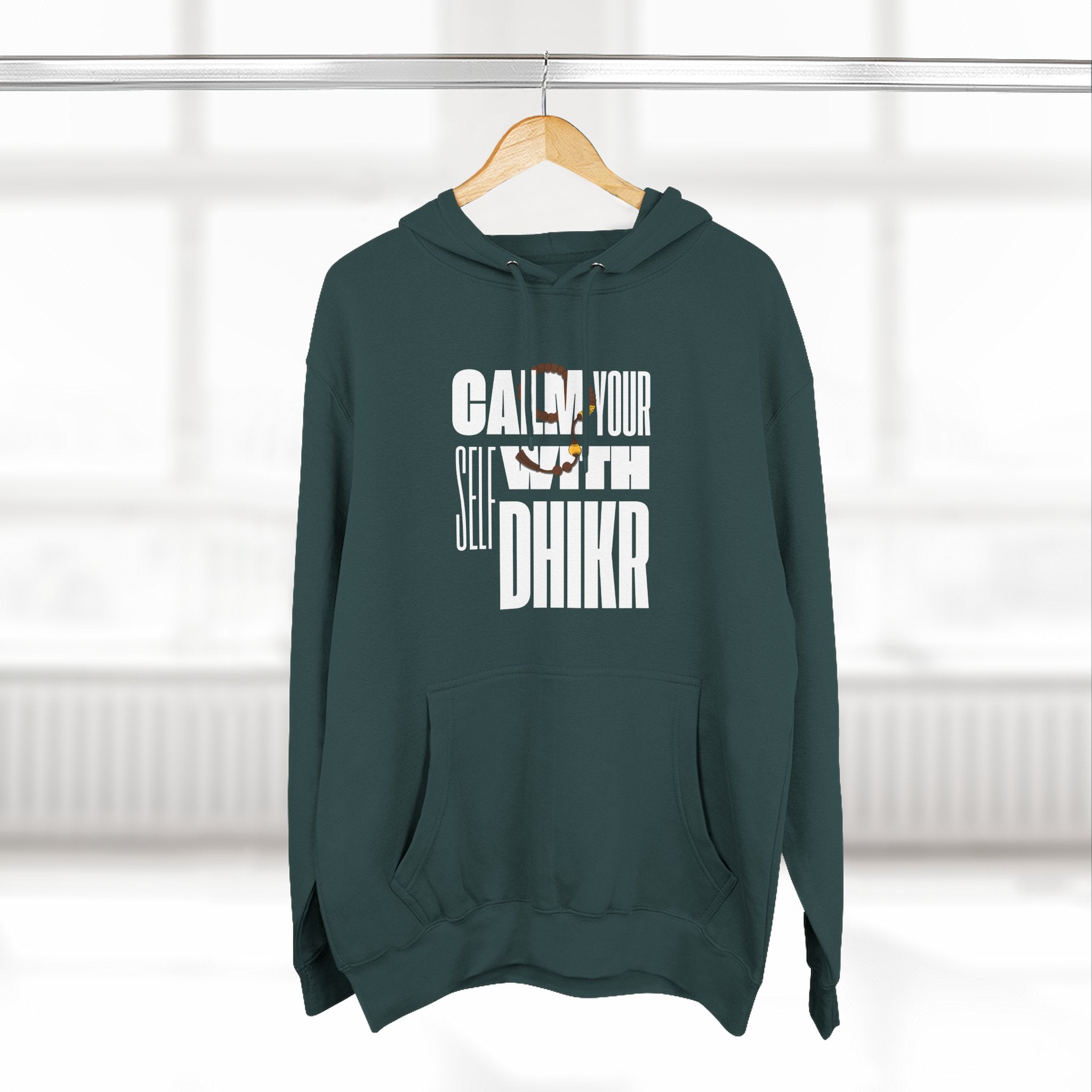 Fleece Hoodie with Calm Your Self with Dhikr Islamic Writings