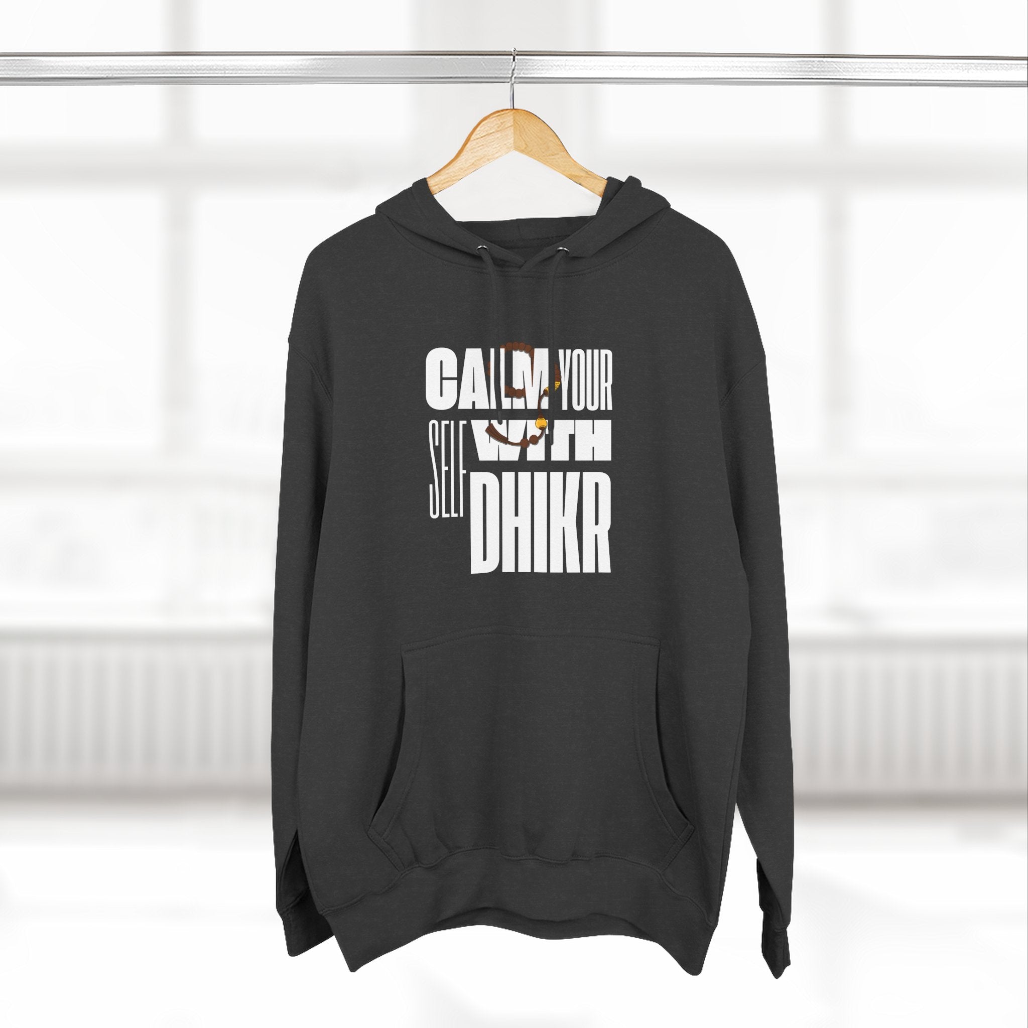 Fleece Hoodie with Calm Your Self with Dhikr Islamic Writings
