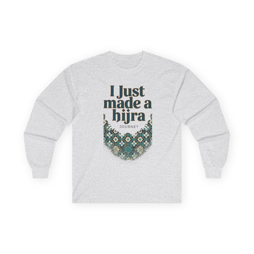 Islamic Unisex Long Sleeve Tee with Hijra Writings - SakinahWear 