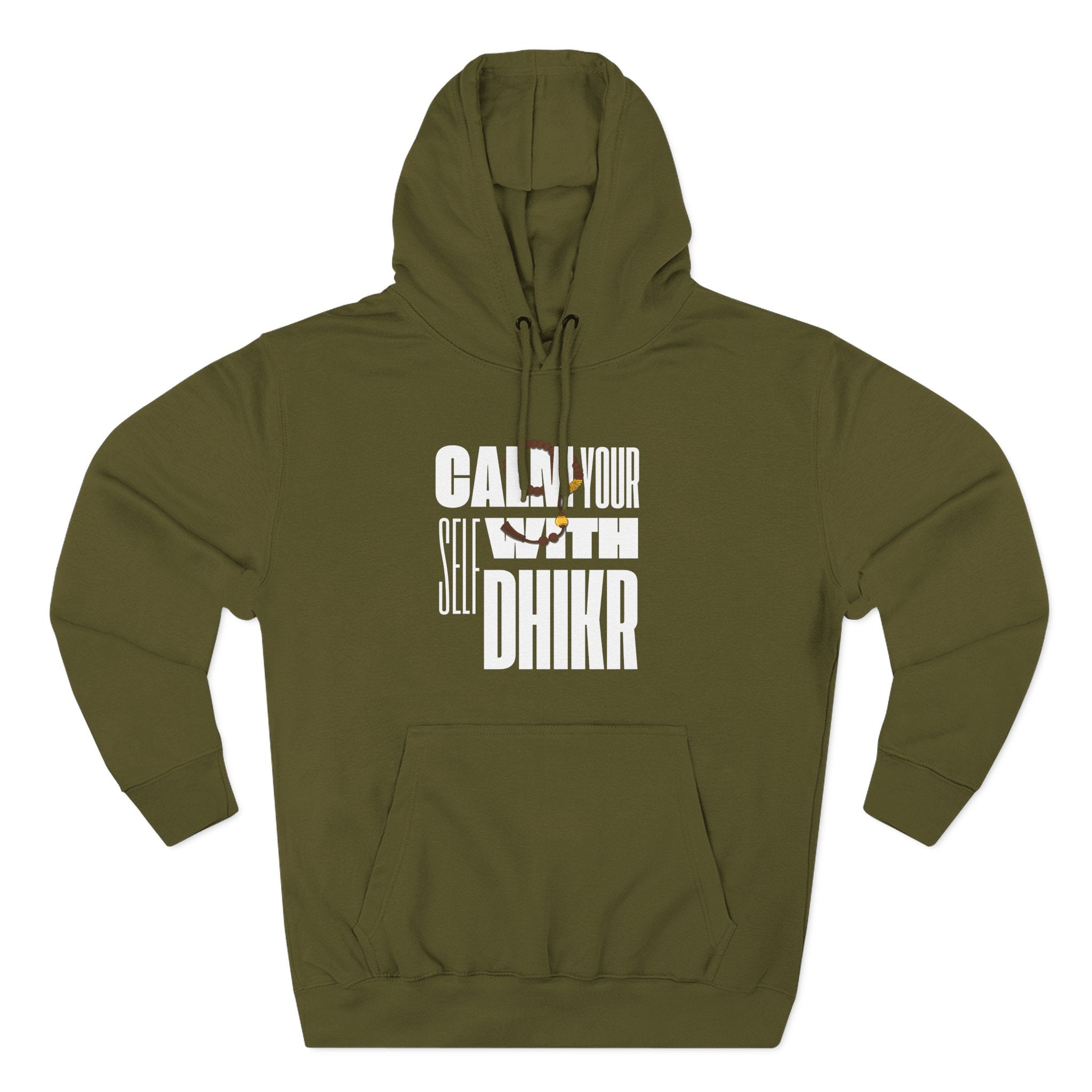 Fleece Hoodie with Calm Your Self with Dhikr Islamic Writings