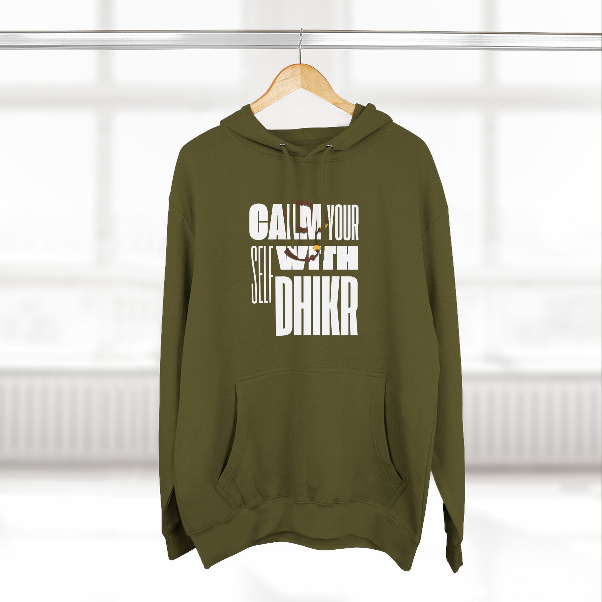 Fleece Hoodie with Calm Your Self with Dhikr Islamic Writings