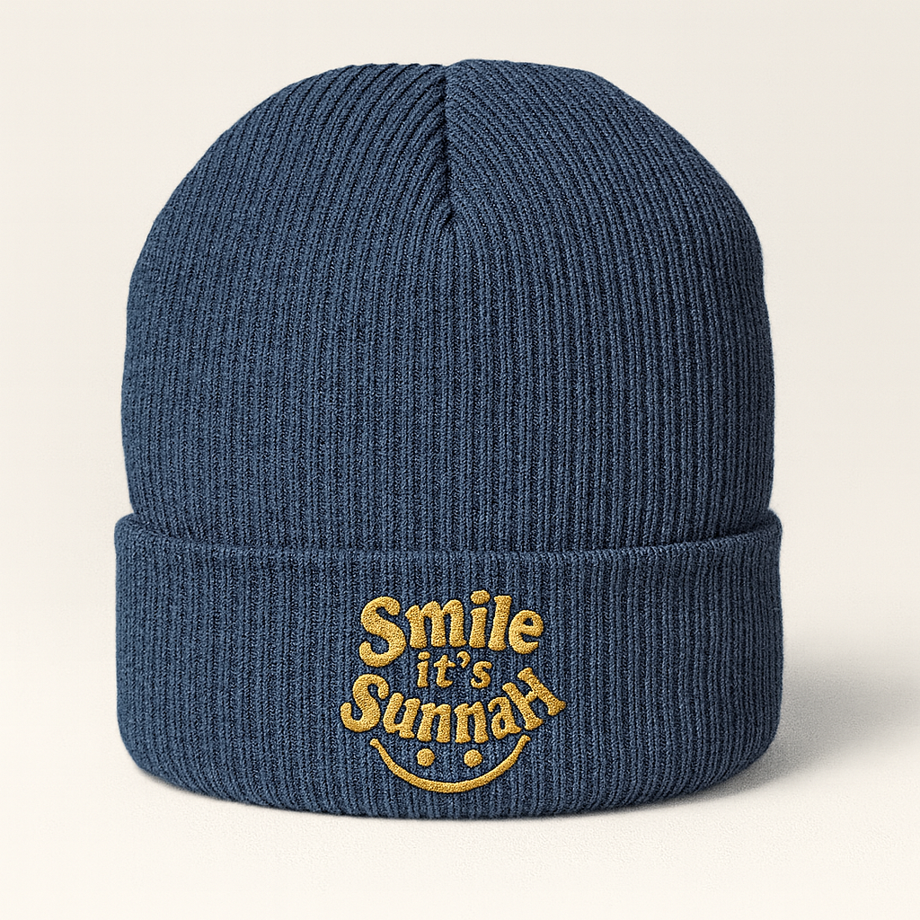 “Smile it’s Sunnah” Organic Ribbed Beanie – 3D Puff Embroidery
