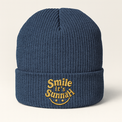 “Smile it’s Sunnah” Organic Ribbed Beanie – 3D Puff Embroidery