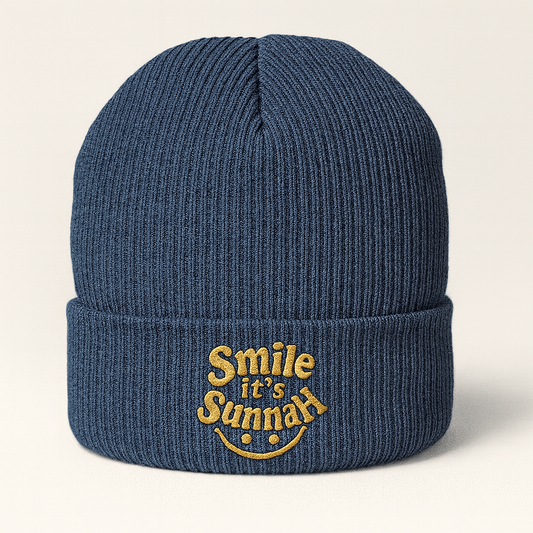 “Smile it’s Sunnah” Organic Ribbed Beanie – 3D Puff Embroidery